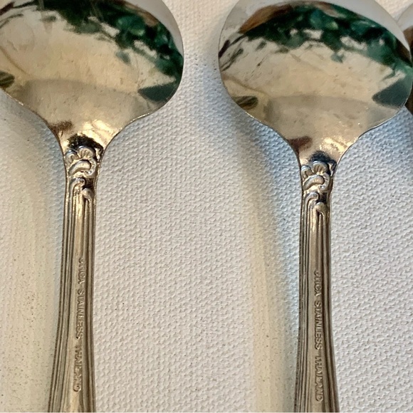 5 Piece Utica Thailand Stainless Steel Spoons Teaspoons 6.75" Glossy Scrolls Set - Picture 8 of 10